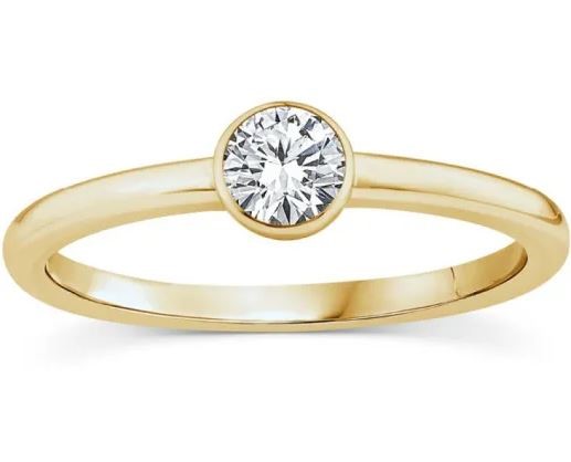 9K YELLOW GOLD 0.25ct F VS LAB DIAMOND BEZEL RING