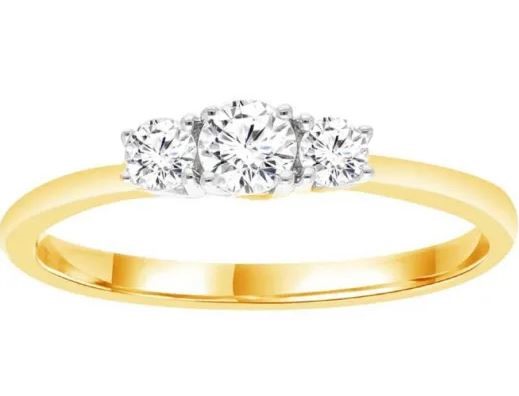 9K YELLOW GOLD 0.33ct F VS TRIO LAB DIAMOND RING