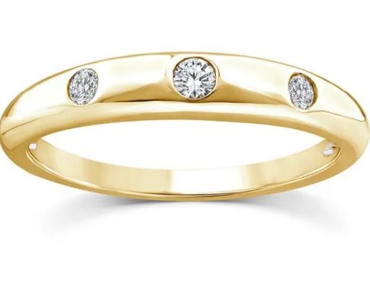 9K YELLOW GOLD 0.10ct F VS LAB DIAMOND 3 STONE RING