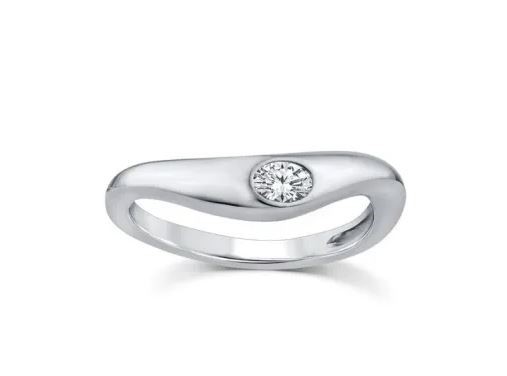 9K WHITE GOLD 0.15ct F VS LAB DIAMOND OVAL WAVE RING