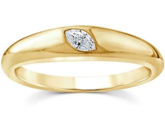 9K YELLOW GOLD 0.10ct F VS LAB DIAMOND MARQ OFFSET RING