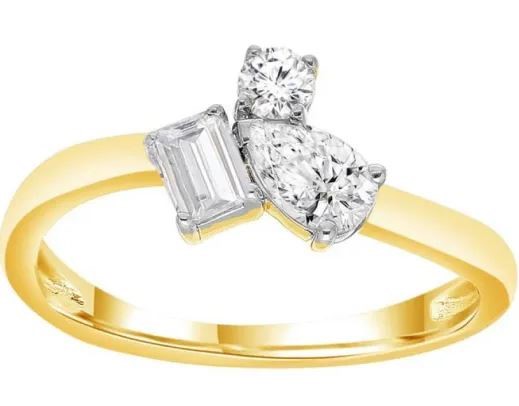 9K YELLOW GOLD 0.50ct F VS MULTI SHAPE LAB DIAMOND RING