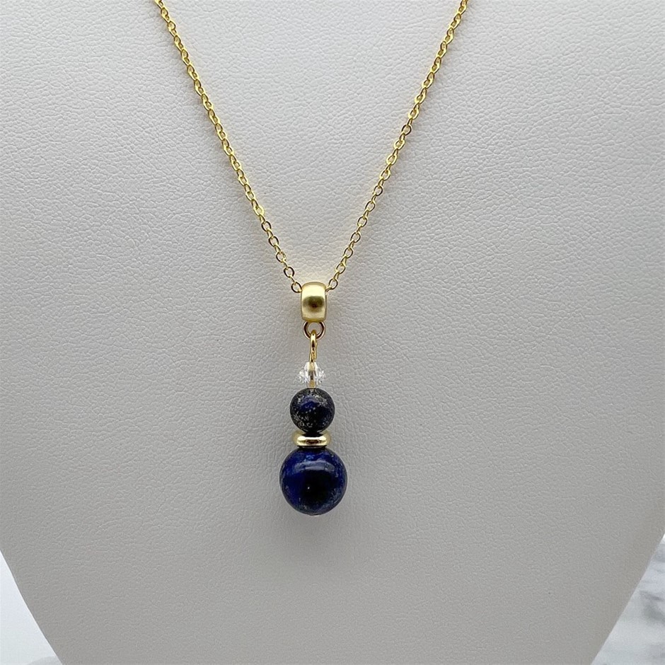 Lapis Lazuli & Swarovski Austrian Crystal Gold Plated Pendant Necklace