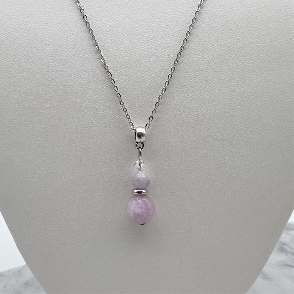 Kunzite & Swarovski Austrian Crystal Platinum Plated Pendant Necklace