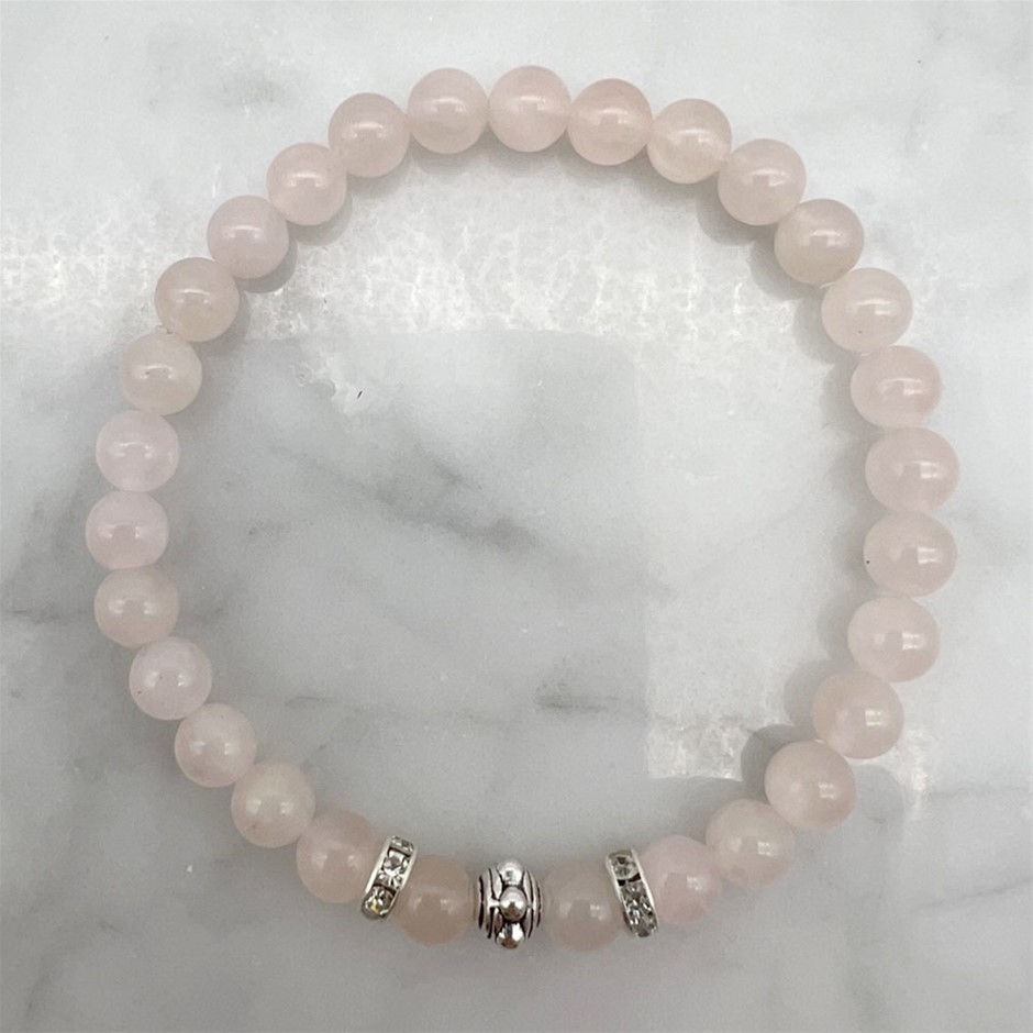 6mm Rose Quartz & Rhinestone Stretch Beaded Bracelet