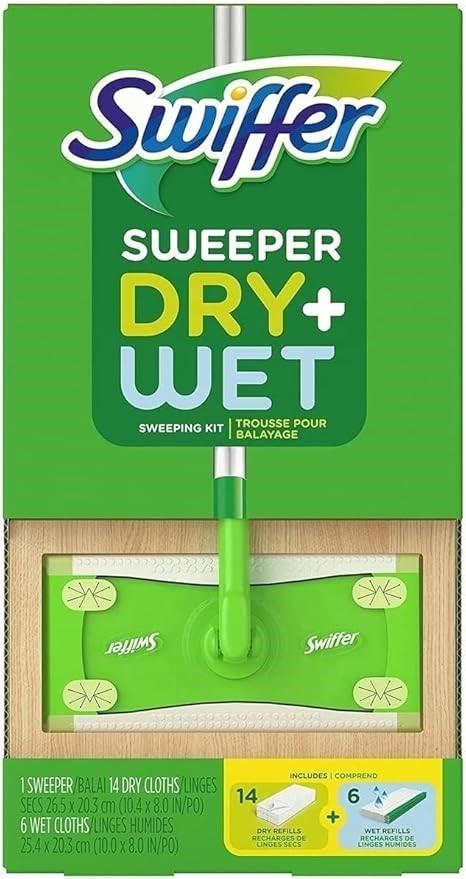 Swiffer Sweeper Dry + Wet sweeping Kit (1 Sweeper, 14 Dry Cloths, 6 Wet Clo