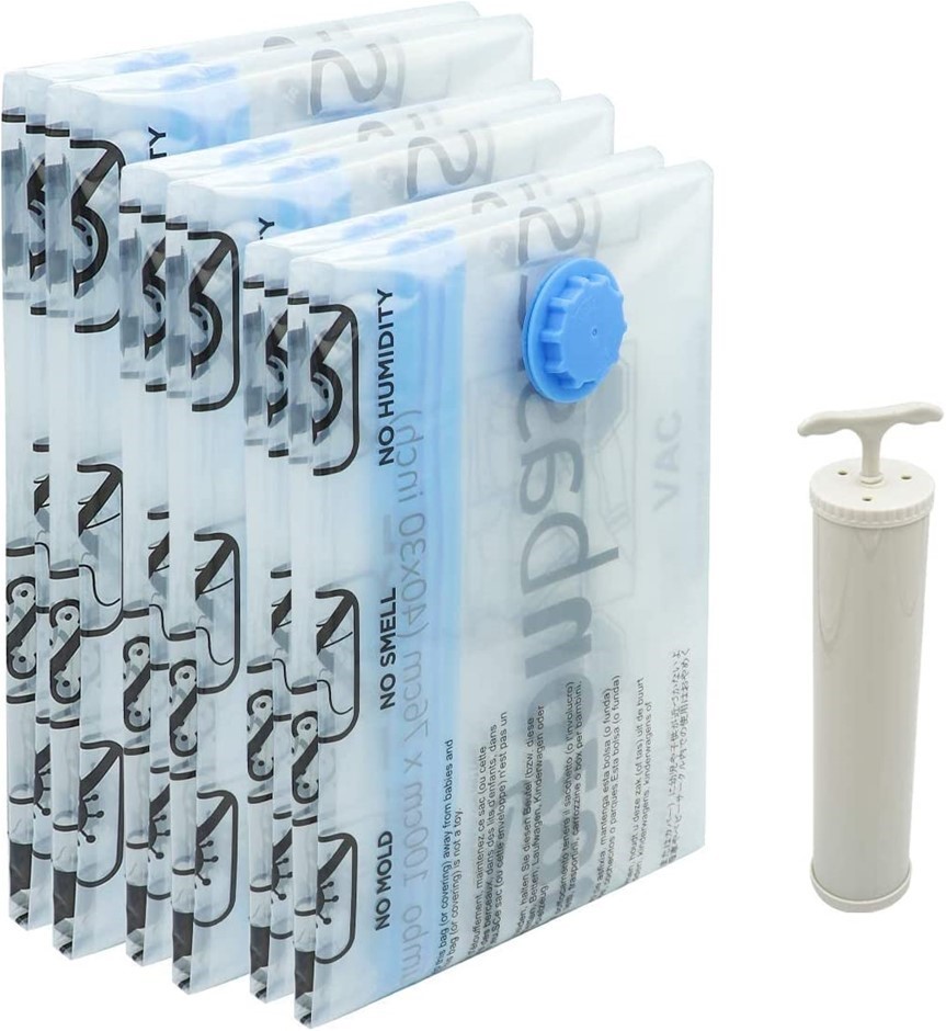 AMAZON BASICS Vacuum Compression Storage Bags with Hand Pump - 6-Pack (2 Ju