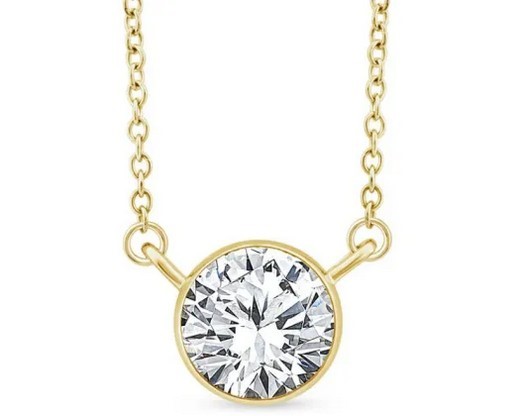 9K YELLOW GOLD 1.00ct F VS LAB DIAMOND BEZEL NECKLACE 40-45cm