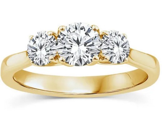 9K YELLOW GOLD 1.00ct F VS LAB DIAMOND RND TRILOGY RING