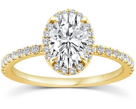 9K YELLOW GOLD 1.25ct F VS LAB DIAMOND OVAL HALO RING