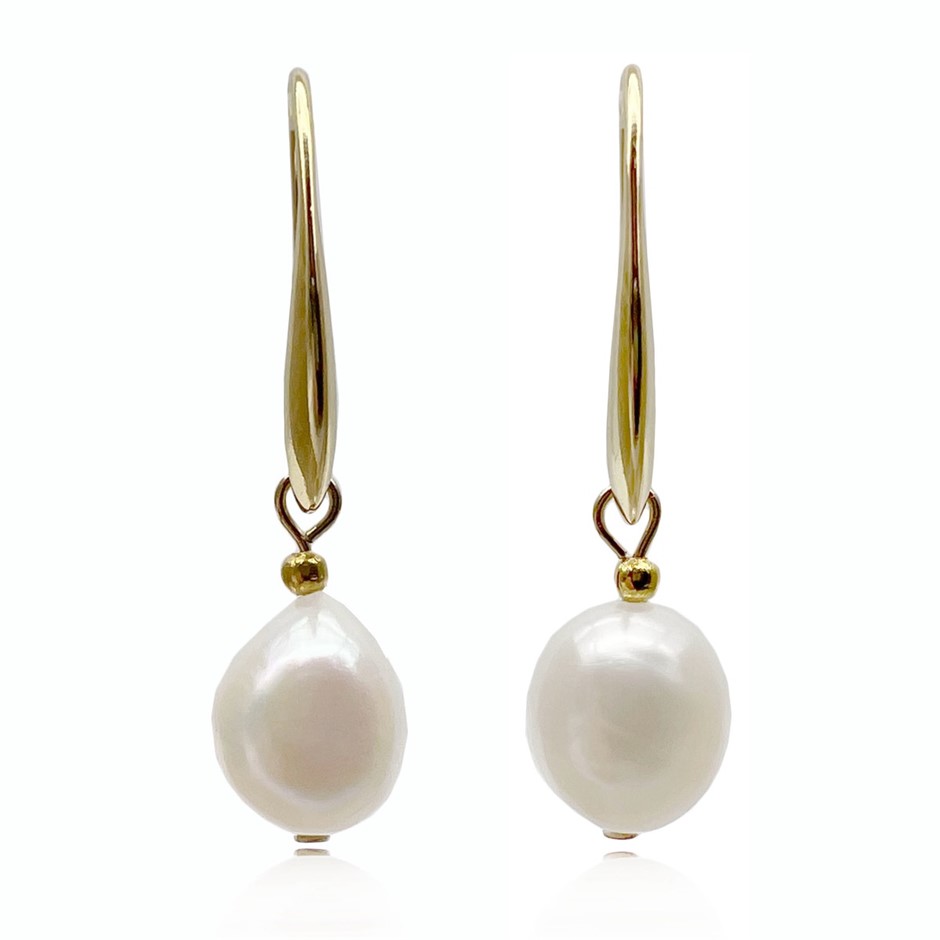 Flat Edge Baroque Pearl Gold Plated Drop Earrings