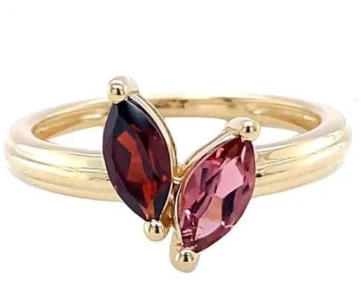 9K Yellow Gold GARNET & PNK TOUR MARQ HRT RING