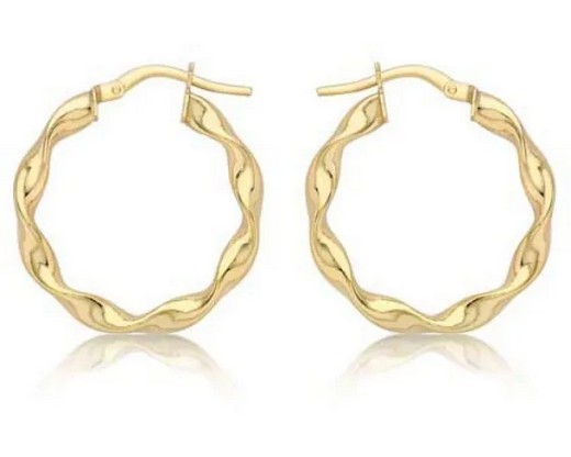 9K Yellow GOLD HLW TWIST HOOP EARRINGS 22.5mm