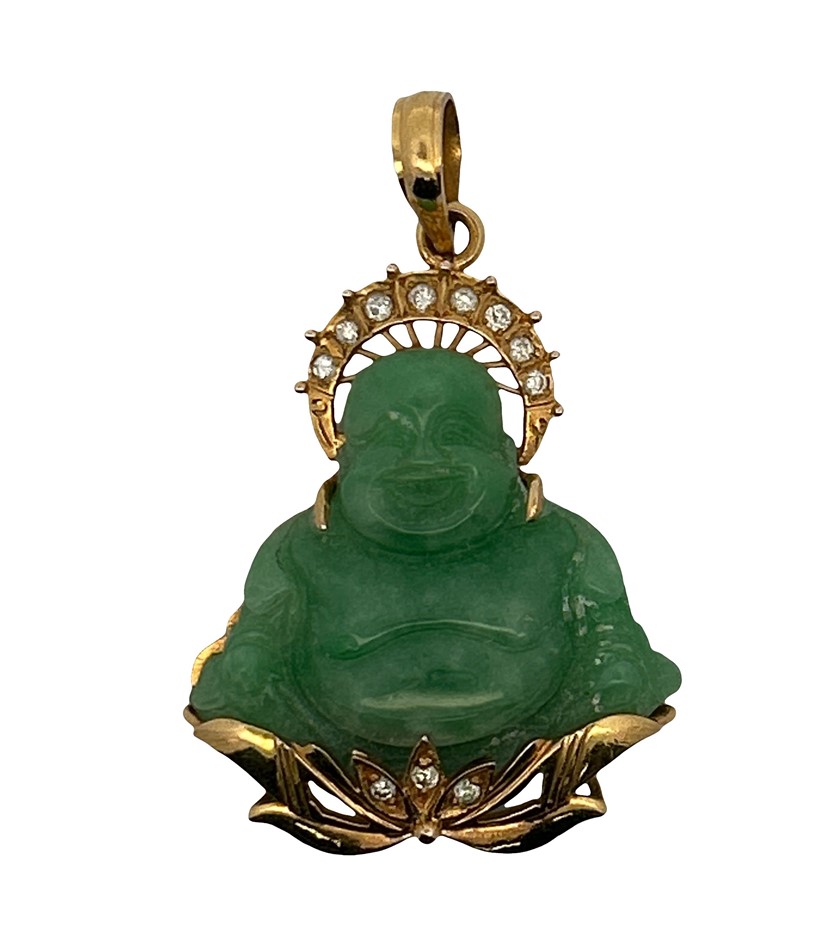 14ct Yellow Gold Jade Buddha Diamond Pendant