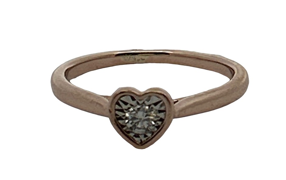 9ct Rose Gold Heart Diamond Solitaire Ring