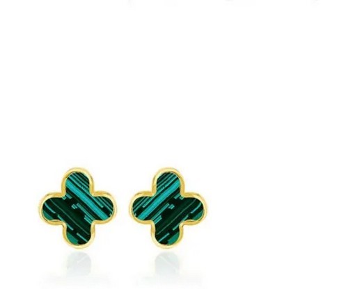 9K Yellow Gold MALACHITE PETAL STUD