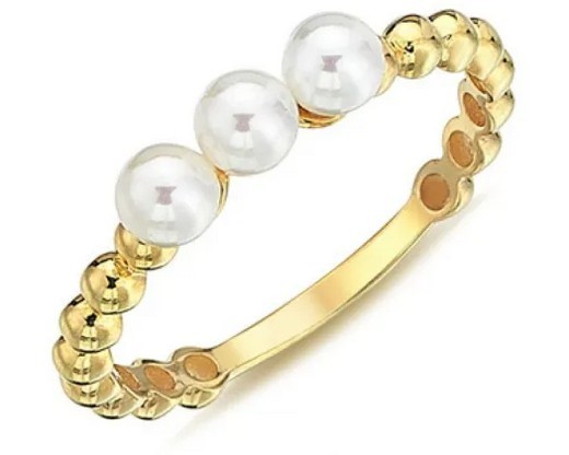 9K Yellow Gold FW PEARL BEADED RING