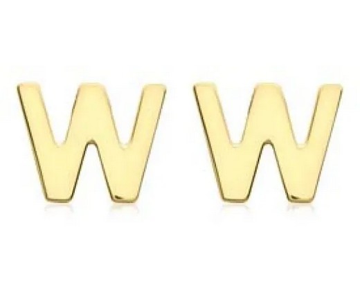 9K Yellow Gold MINI INITIAL 'W' STUD EARRINGS