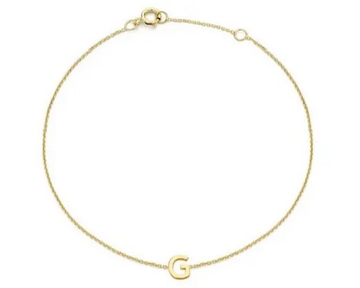9K Yellow Gold MINI INITIAL 'G' Bracelet 15.5-19cm