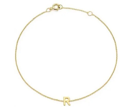 9K Yellow Gold MINI INITIAL 'R' Bracelet 15.5-19cm