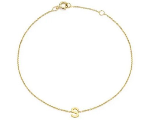 9K Yellow Gold MINI INITIAL 'S' Bracelet 15.5-19cm