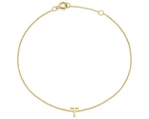 9K Yellow Gold MINI INITIAL 'T' Bracelet 15.5-19cm