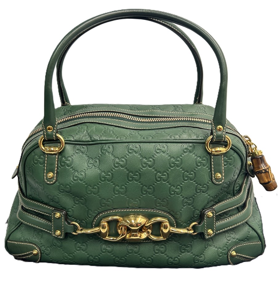GUCCI Guccissima Pop Bamboo Green Wave Boston Bag