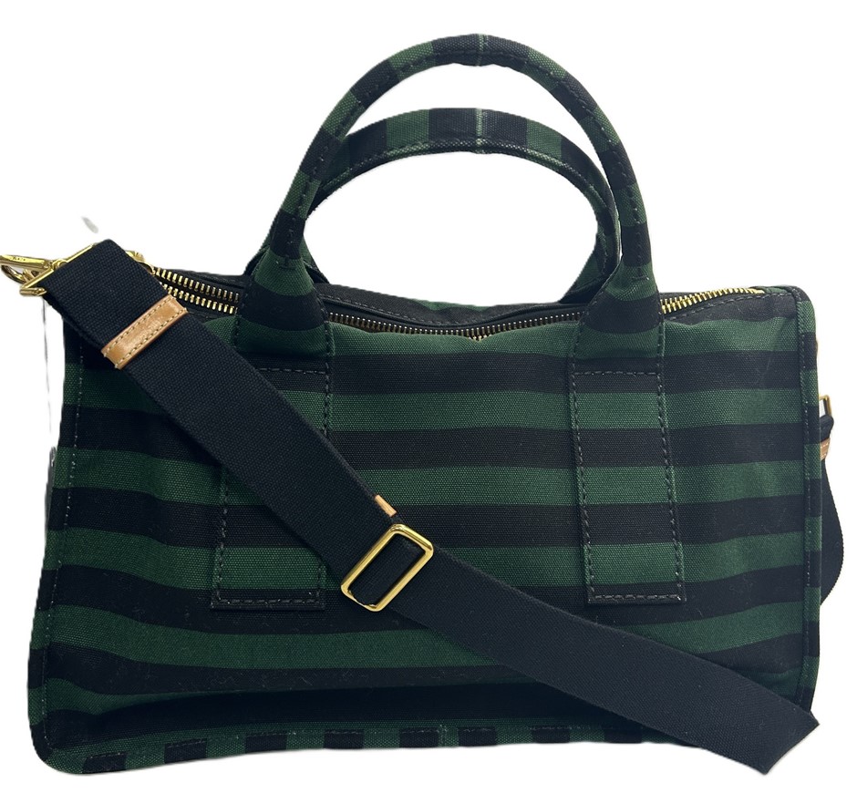 PRADA Canapa Righe Olandro Green & Black Canvas Striped Handbag