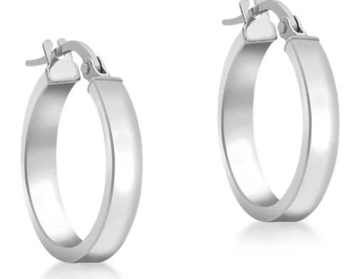 9K WHITE GOLD HLW RECT TUBE HOOP EARRINGS 15mm