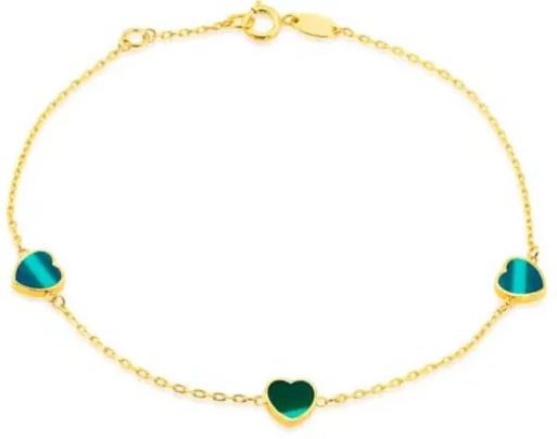 9K Yellow Gold TURQUOISE HEART Bracelet 19cm