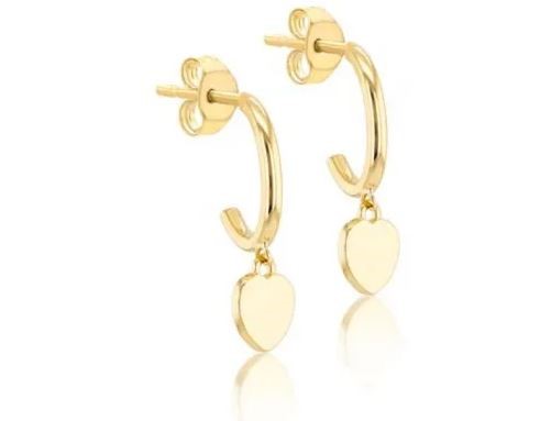 9K Yellow Gold HEART DROP EARRING