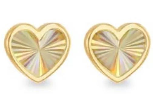 9K Yellow Gold RAINBOW HEART STUD EARRINGS