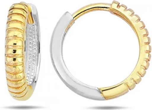 9K Yellow Gold &amp; WHITE GOLD GROVE HUGGIE EARRINGS 14mm28.