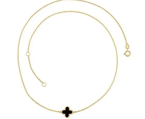 9K YELLOW GOLD SINGLE BRACELETK ONYX CLOVER NECKLACE 45cm