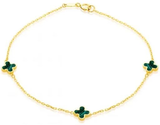 9K YG 3 MALACHITE PETAL BRACELET 19cm