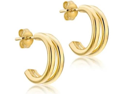 9K Yellow Gold HLW DBRACELET TUBE HALF HOOP EARRINGS 15mm