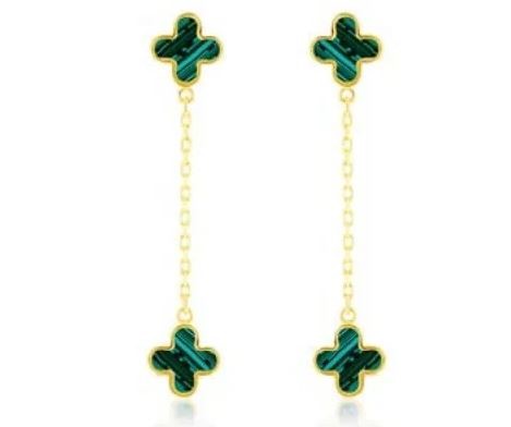 9K Yellow Gold MALACHITE PETAL DROP EARRINGS