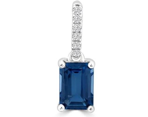 9K WHITE GOLD 0.04ct HI I1 DIAMOND BRACELETUE TOPAZ PENDANT