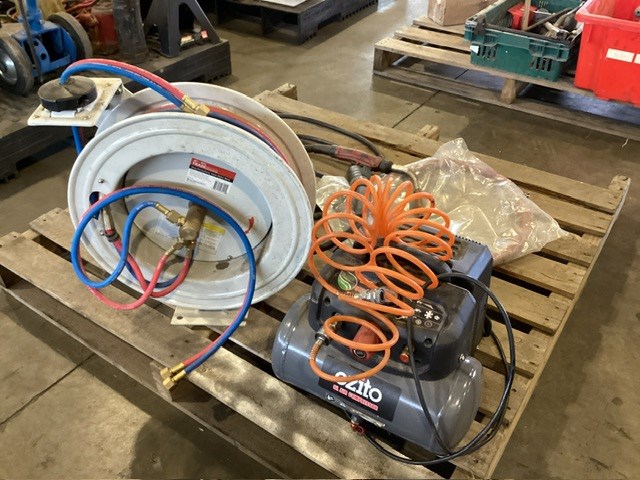 Ozito Air Compressor, BOC Hose Reel, Welding Guns