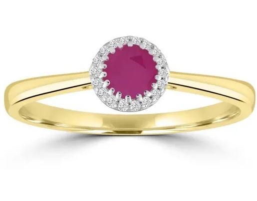 9K Yellow GLD 0.05CT HI I1 DIAMOND RUBY RING