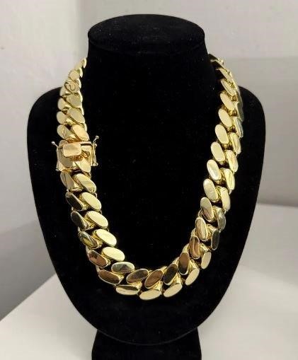 18K/Italy Triple Solid Yellow Gold Plated Cuban Chain -55cm-16mm