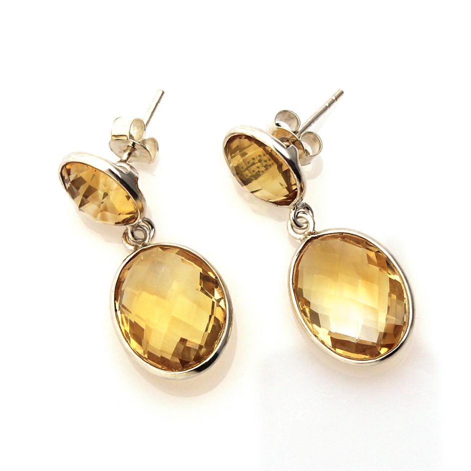 Beautiful 24 Cts Citrine Handcrafted 925 Silver Gemstone Drop Earrings