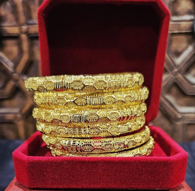 6pcs x 22KGoldFilled/Italy Triple Yellow Gold Plated Bangles with Stamp