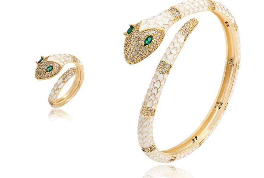 Set 18k Yellow Gold Filled Ring &Bangle Snake Stamped(18K)Quality Guarantee