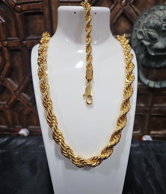 Set 22KGF/Italy Stamped Yellow Gold Filled Rope Chain & Bracelet-50CM-8MM