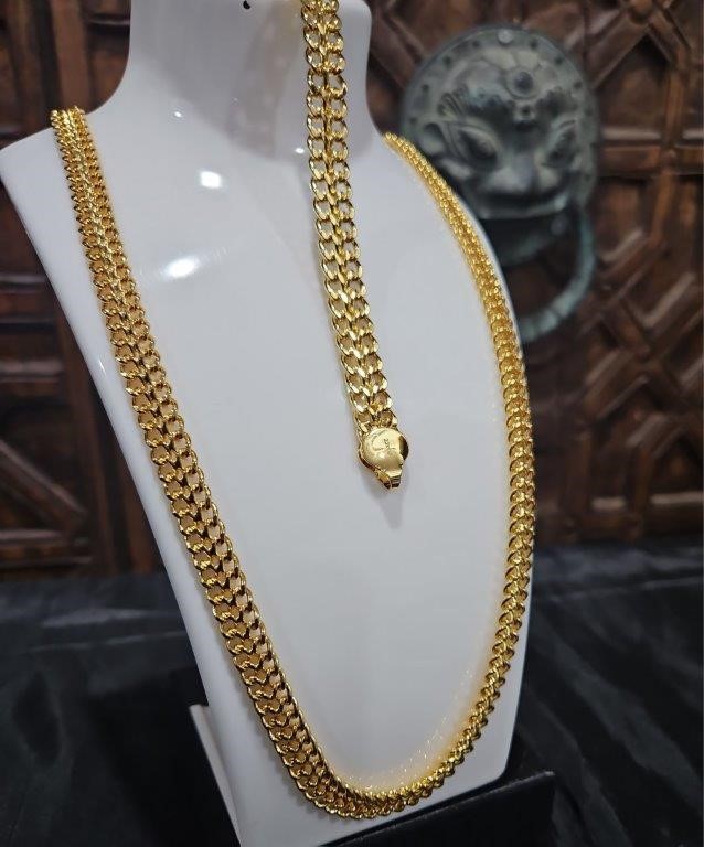Set 22KGF/Italy Stamped Yellow Gold Filled Chain & Bracelet-60CM-8MM