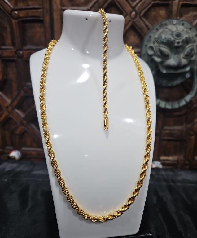 Set 22KGF/Italy Stamped  Yellow Gold Filled Rope Chain & Bracelet-50CM-5MM