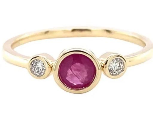 9K Yellow Gold 0.06ct HI SI DIAMOND RUBY RING
