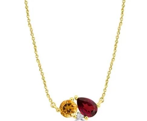 9K YELLOW GOLD 0.02ct HI SI DIAMOND RHOD NECKLACE 40-45c