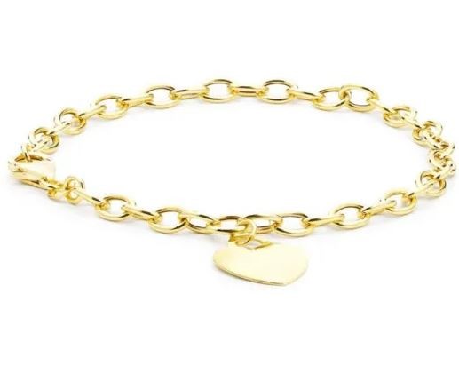 9K Yellow Gold OVAL BELCHER & HEART TAG Bracelet 18cm